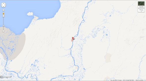 Map showing location of Grayling, Alaska. There's nothing but tundra for miles around.
